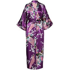 White Women's Sexy Bride Wedding Robes Nightwear Robes Kimono Night Gown Printed Peacock&Floral Sleepwear Plus Size