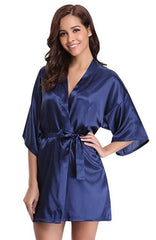 New Silk Kimono Robe Bathrobe Women Silk Bridesmaid Robes Sexy Navy Blue Robes Satin Robe Ladies Dressing Gowns