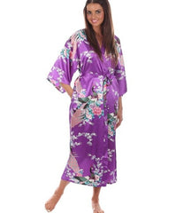 Brand New Black Women Silk Kimono Robes Long Sexy Nightgown Vintage Printed Night Gown Flower Plus Size S M L XL XXL XXXL A-045