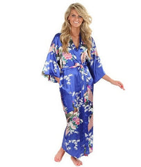 Brand New Black Women Silk Kimono Robes Long Sexy Nightgown Vintage Printed Night Gown Flower Plus Size S M L XL XXL XXXL A-045