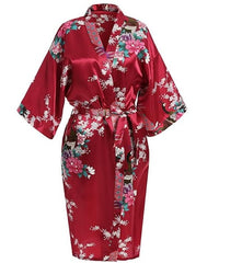 Silk Satin Wedding Bride Bridesmaid Robe Floral Bathrobe Short Kimono Robe Night Robe Bath Robe Fashion Dressing Gown For Women