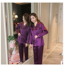 Women Comfortable Pyjamas Plus Size 3XL 4XL 5XL Long Sleeve Casual Homewear Spring Solid Pajama Sets Silk Satin Sleepwear Set