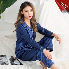 Women Comfortable Pyjamas Plus Size 3XL 4XL 5XL Long Sleeve Casual Homewear Spring Solid Pajama Sets Silk Satin Sleepwear Set