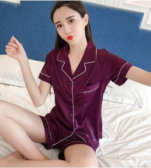 Short Sleeve Silk Pajamas Spring Women Summer Pajama Sets Silk Pijama Sleepwear Pyjamas Plus Size 3XL 4XL 5XL 85kg Nightwear Set