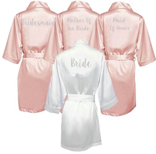 dark pink robe silver letter kimono personalised satin pajamas wedding robe bridesmaid sister mother of the bride robes