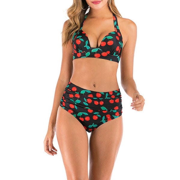 Mossha High waist bikini set Halter bathing suit woman swimsuit female Plus size bikini 2020 3XL Floral print swimwear women new