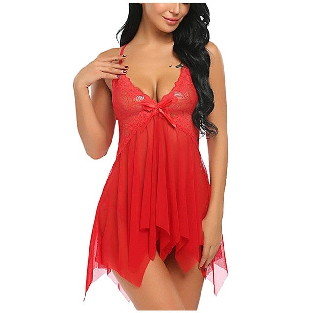 Women Sexy Erotic Lingerie Red Sleepwear Nightgown Pajamas Long Dress  Erotic Lingerie