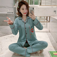 Women Cotton Pajamas Set Cute Cartoon Homewear Women Home Clothes Lounge Wear Autumn Long Sleeve Female Pajamas Cotton Sleepwear