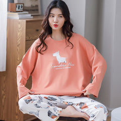 Women Cotton Pajamas Set Cute Cartoon Homewear Women Home Clothes Lounge Wear Autumn Long Sleeve Female Pajamas Cotton Sleepwear