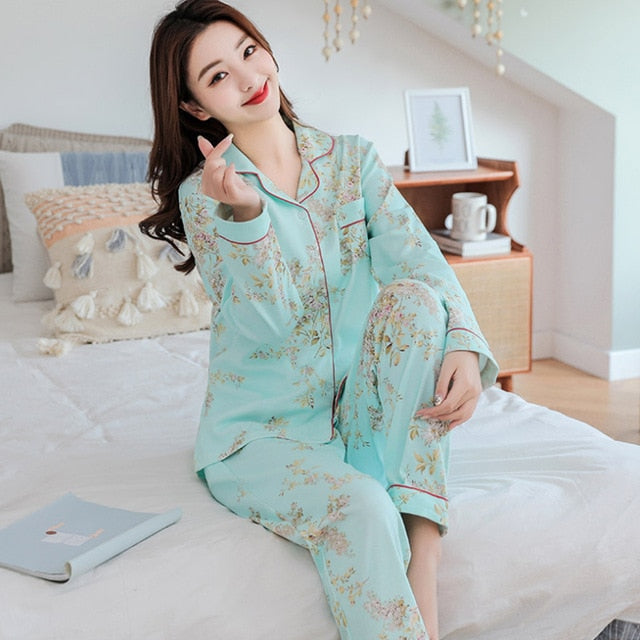 Korean Cotton Sleepwear Pajama Set For Women Nightwear