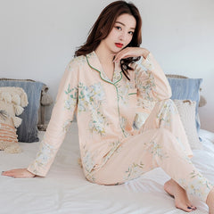 Women Soft 100% Cotton Pajamas Korean PJ Long Sleeves Pijama Button-Down Spring Sleepwear Set Ladies Bedgown Nighties for Women