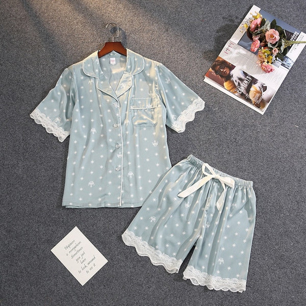 QWEEK Women's Pajamas for Girls Home Suit Pyjama Satin Femme Sweetheart Lounge Set Polka Dot Pijamas Mujer Sleepwear Nightgown