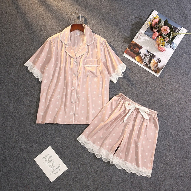 Women's Pajamas for Girls Home Suit Pyjama Satin Femme Sweetheart Lounge Set Polka Dot Pijamas Mujer Sleepwear Nightgown