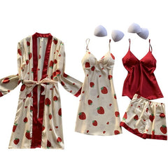 4 Pieces Satin Sleepwear with Chest Pads