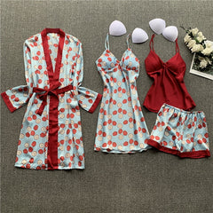 4 Pieces Satin Sleepwear with Chest Pads