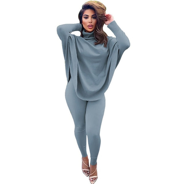 Winter Fashion Two Piece Outfits for Women 2 Piece Set Oversize Turtleneck Top and Bodycon Pants Set Lounge Wear Matching Sets