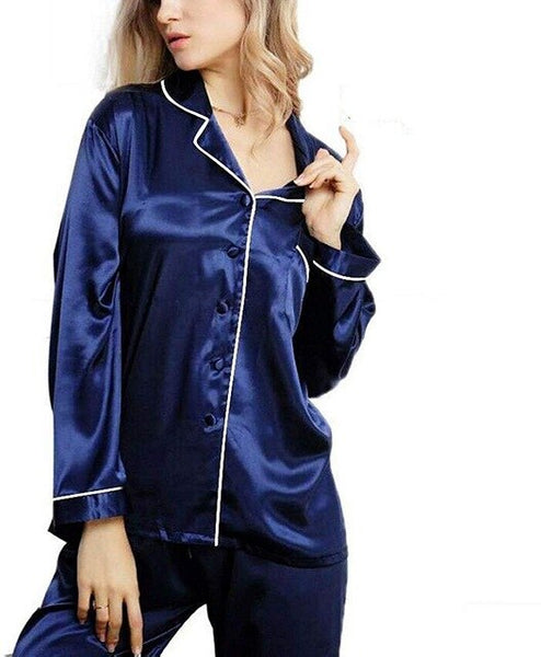 Women Lady Silk Satin Pajamas Set Pyjama Sleepwear Nightwear Loungewear Homewear