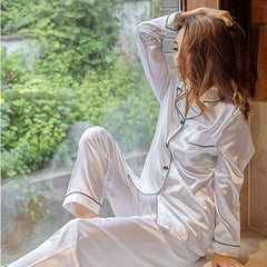 JULY'S SONG 2 Pieces Faux Silk Satin Pajamas Set Autumn Women Sleepwear Long Sleeve Short Sleeve Nightgown Female Ladies Pyjamas