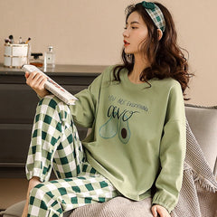 Women Cotton Pajamas Set Cute Cartoon Homewear Women Home Clothes Lounge Wear Autumn Long Sleeve Female Pajamas Cotton Sleepwear