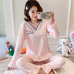 Women Cotton Pajamas Set Cute Cartoon Homewear Women Home Clothes Lounge Wear Autumn Long Sleeve Female Pajamas Cotton Sleepwear