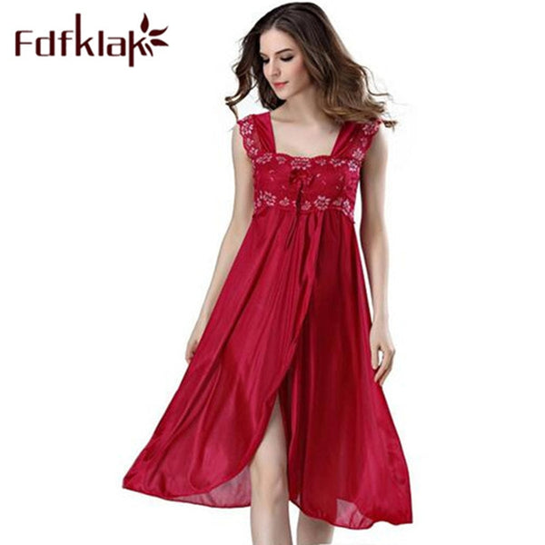 Silk Long Gown nighty night dress red nightwear for girls by Zee