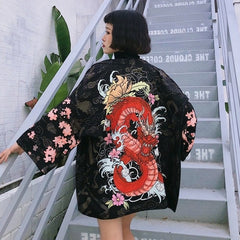 Japanese Kimono Traditional Woman 2021 Long Kimono Cardigan Cosplay Blouse Shirt Yukata Female Japanese Dress Haori Geisha KZ001