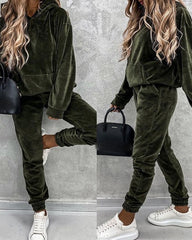 Sweatshirt Women 2 Pieces Set Tracksuit Autumn One Shoulder Suit Pants Sportswear Suede Thick Lounge Suit