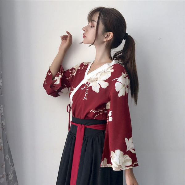 Retro Japanese Style Vintage Haori Kawaii Girls Women Foral Kimono Dress for Party Yukata Asian Clothes Skirts Vestidos Hot Sale
