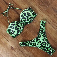 Animal Print Leopard Bikini Push Up Swimsuit Sexy Women Bikini Set 2021 Brazilian Thong Bathing Suit Bandeau Beach Wear Swimwear