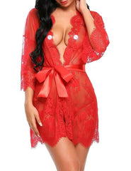 Hot Sale Fashion Lingerie transparent V-Neck Nightwear Porno Sexy Women Lace Babydoll Erotic Sleepwear Robe G-string Sex Costume