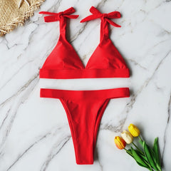 2021 New High Waist Bikini Women Swimsuit Push Up Swimwear Solid Halter Bikini Set Brazilian Bathing Suit Swimming Wear Female