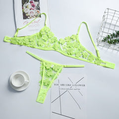 Sexy Lace Lingerie Set Floral See Through Bra Panty Nightwear Transparent Pink Underwear Women Embroidery Sheer Under Wear Sex
