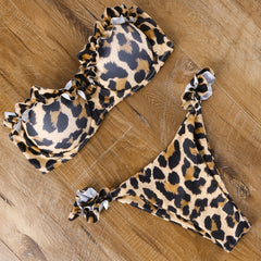 Animal Print Leopard Bikini Push Up Swimsuit Sexy Women Bikini Set 2021 Brazilian Thong Bathing Suit Bandeau Beach Wear Swimwear