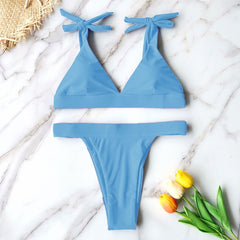 2021 New High Waist Bikini Women Swimsuit Push Up Swimwear Solid Halter Bikini Set Brazilian Bathing Suit Swimming Wear Female
