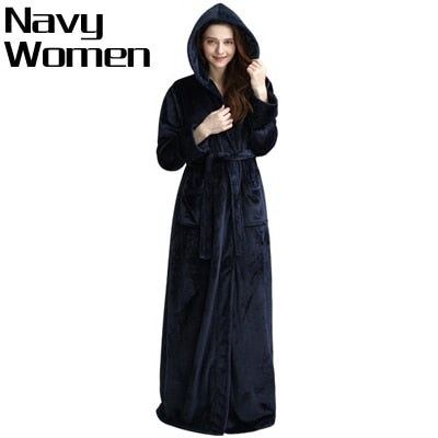 Lovers Hooded Extra Long Thermal Bathrobe Women Men Plus Size Winter Thickening Warm Bath Robe Dressing Gown Bridesmaid Robes